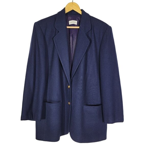 Lands End Women's 100% Wool Navy Two Button Blazer Made in USA Size 14 - Picture 1 of 10